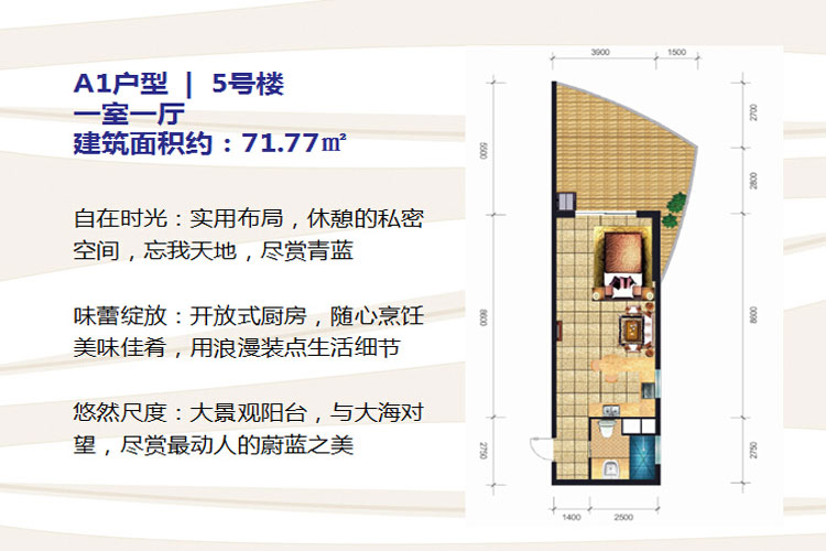 东方龙湾 1房户型 建面71.77㎡