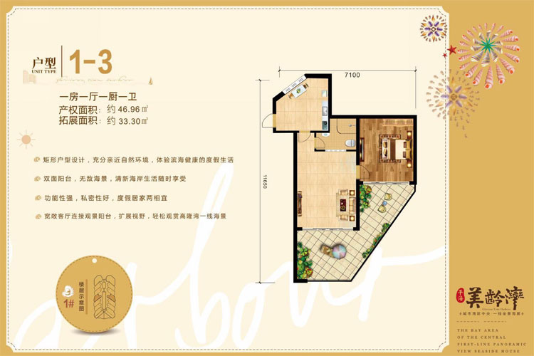 平海美龄湾46.96平一房户型