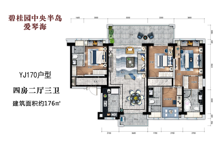 碧桂园中央半岛爱琴海176平米四房户型图