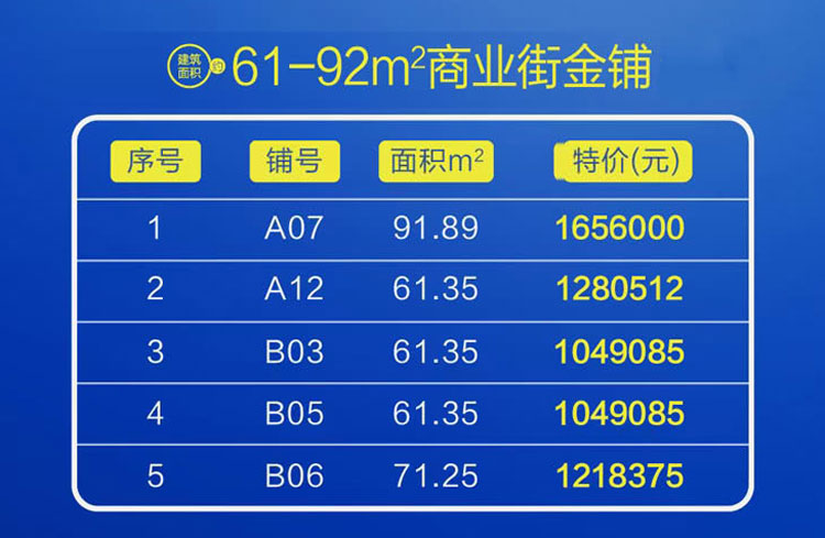 商业街金铺房源表