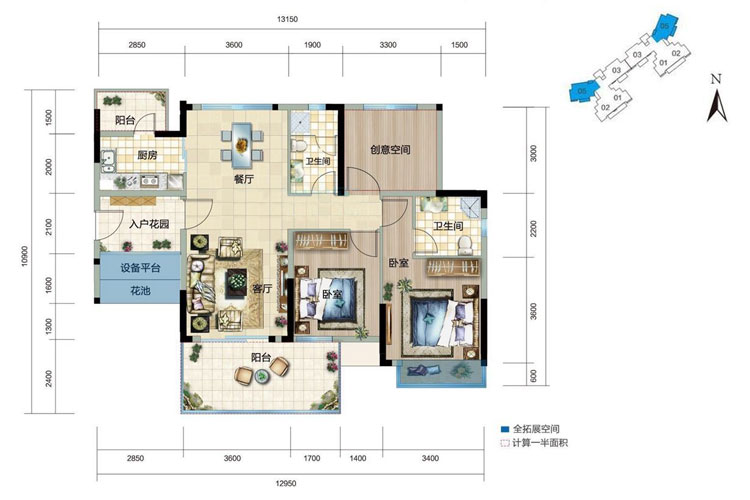 富力湾-三房户型-建面109.72㎡