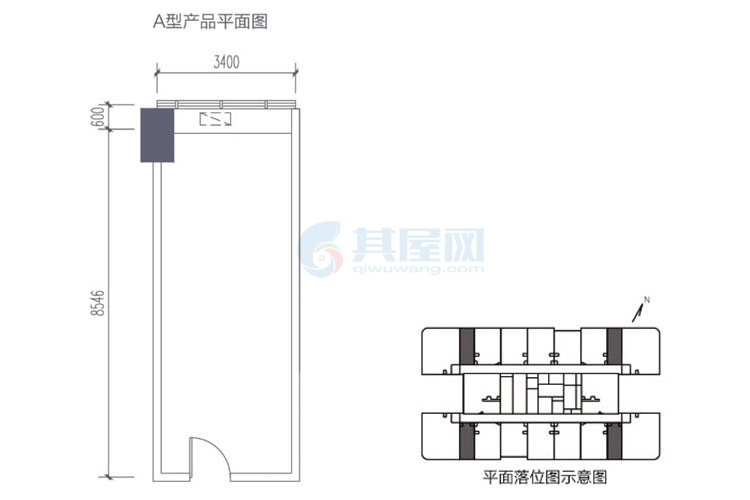 三期14号楼A户型-1房1厅1厨1卫-建面38.00㎡