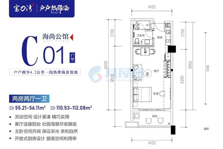 海尚公馆C01户型-两房两厅一卫