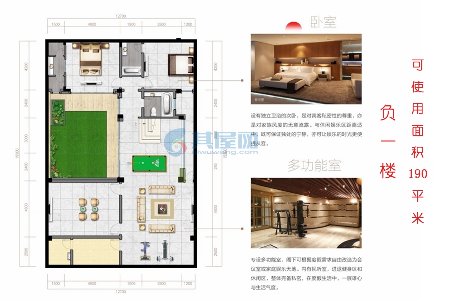 融创日月湾别墅 六房户型 建面177㎡（负一层）