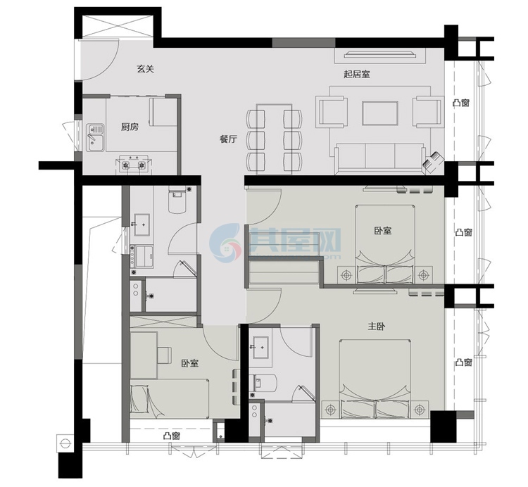 融创森海西岸汇-3房2厅1厨2卫-建面118㎡