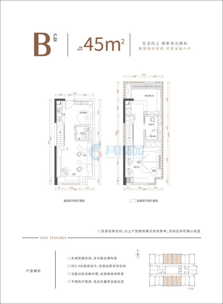 B户型，建面约45㎡