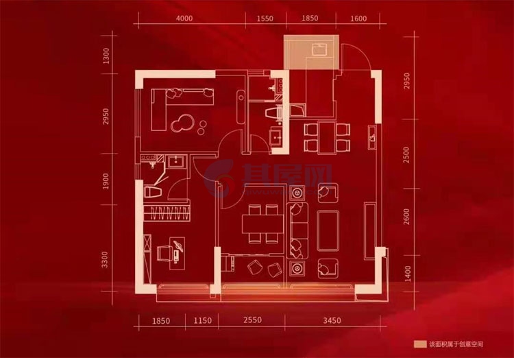 B户型-时光映翠-建筑面积约119㎡-三室两厅二卫