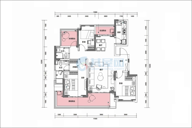 A4户型-建面约115㎡-三房两厅两卫