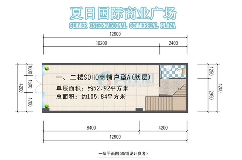 1、2楼跃层A户型-建面约105.84平