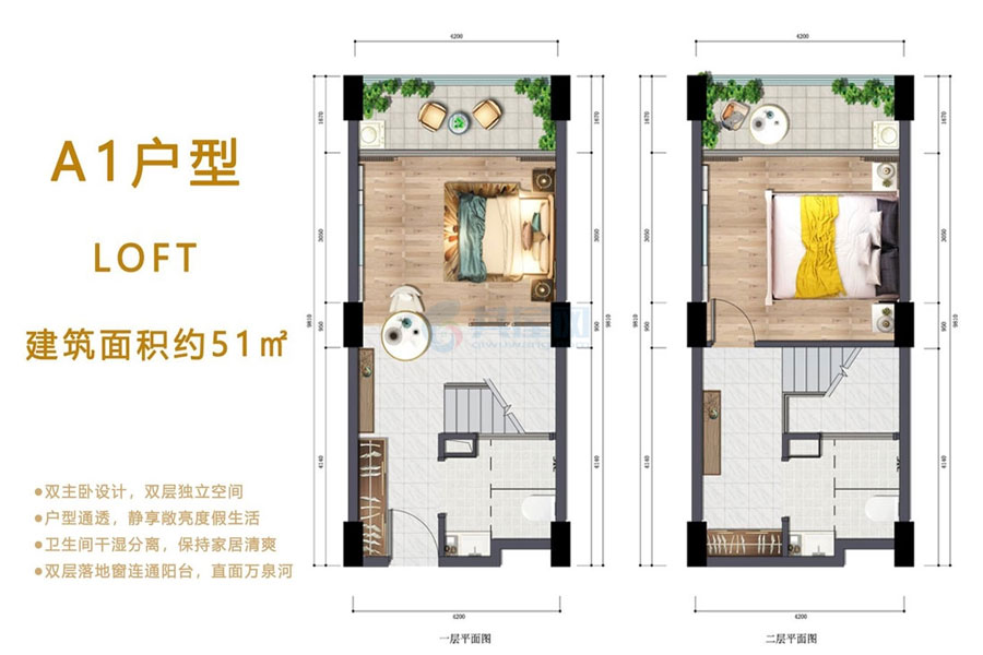 A1户型-建面约51㎡-两房